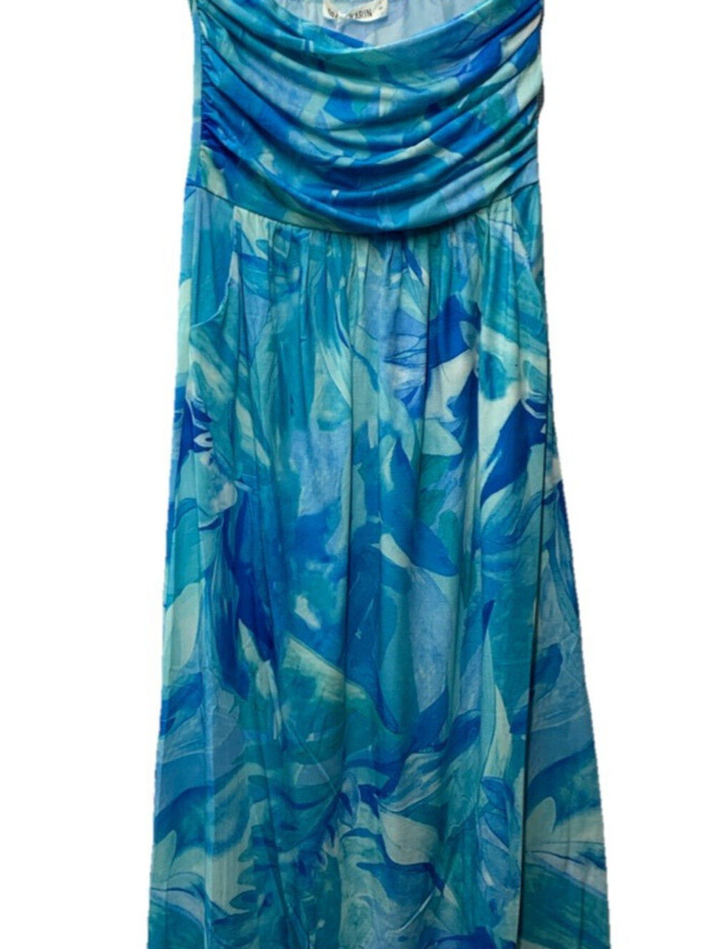 GRACE KARIN Women Strapless Casual Loose Ruched Long Maxi Dress Size S Blue